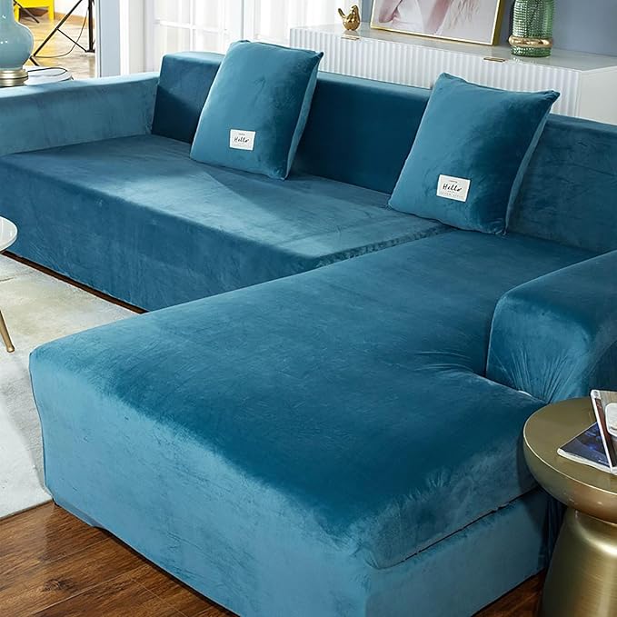 Lake Blue Velvet Plush Sofa Cover