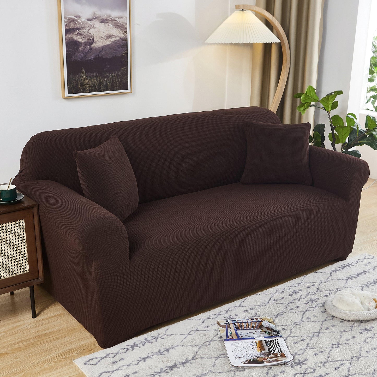 Grain Brown Water-Repellent Sofa Cover