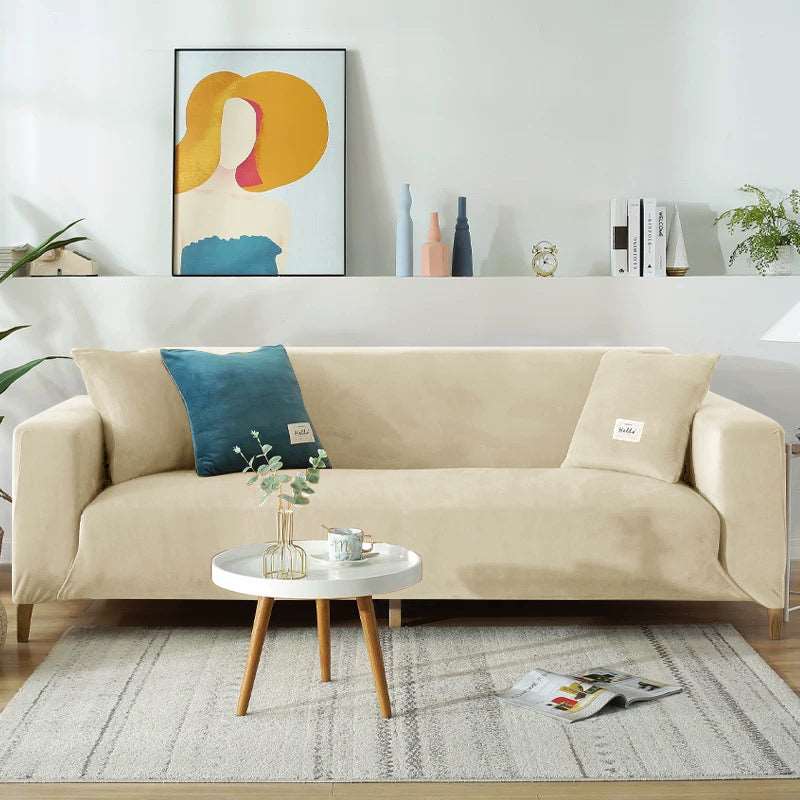 Beige Velvet Plush Sofa Cover