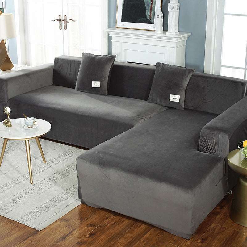 Dark Grey Velvet Plush Sofa Cover