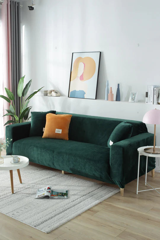 Dark Green Velvet Plush Sofa Cover