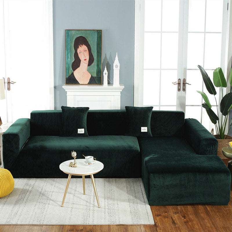 Dark Green Velvet Plush Sofa Cover