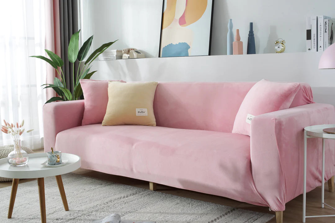 Pink Velvet Plush Sofa Cover