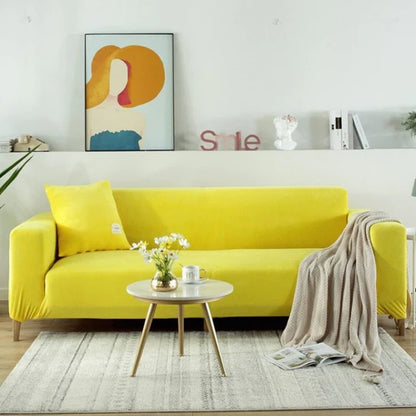 Bright Yellow Velvet Plush Sofa Cover